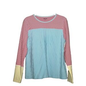 Lands End Seersucker Striped Rash Guard Swim Top Womens Large Multicolor